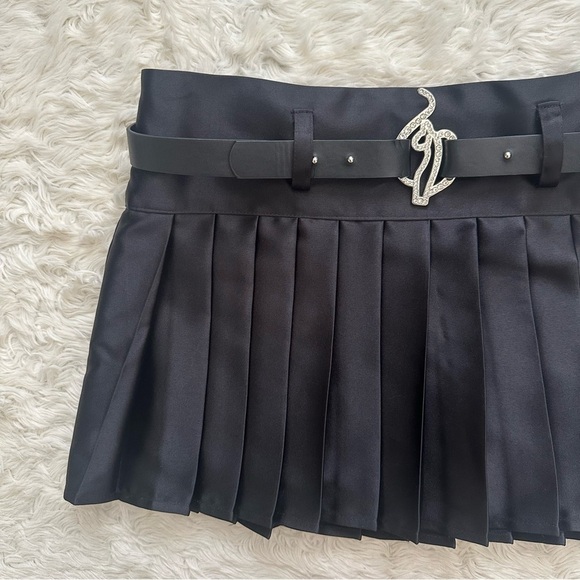Baby Phat x Forever 21 Skirt Pleated Mini Satin Jeweled Belt Y2K Black Sz XS - Picture 5 of 12